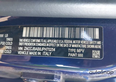 2018 Jeep Renegade Sport 4X4 from USA, damaged, VIN ZACCJBAB8JPH70254